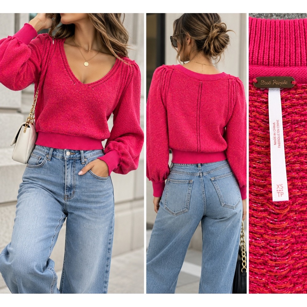 Free People Hit The Slopes Pullover Sweater Womens Pink Orange Thermal Knit M